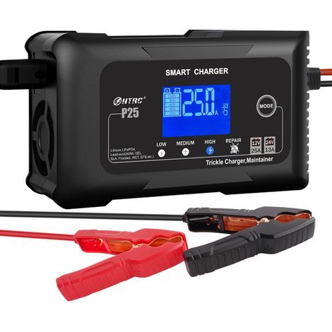 Chargeur de batterie de voiture 25a, chargeur de batterie de voiture 12 V / 24 V, lithium, LiFePO4 et plomb - acide (AGM, gel, MF, efb, SLA, VRLA) (1/5)