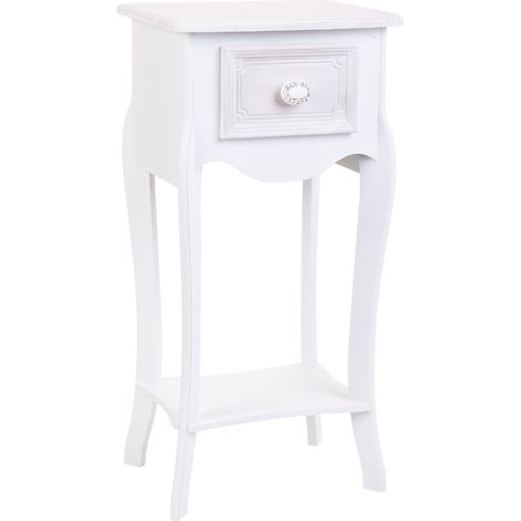 Mesita de madera de 1 cajon y 1 balda blanco 34x28x71 (1/5)