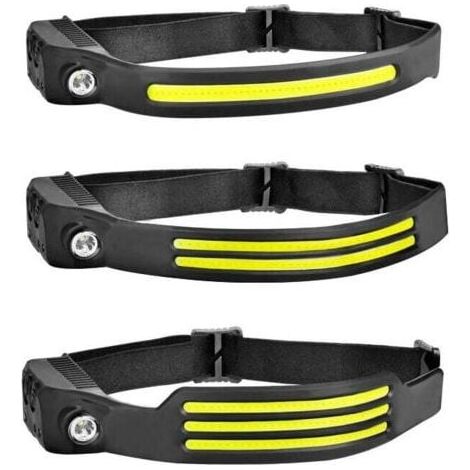 Lampe frontale LED rechargeable et puissante, étanche, USB, 1200 mAh, ampoules COB-XPE, idéale pour la course à pied, le camping, le vélo, le port d'un casque, la pêche, les réparations, le jogging et (1/3)