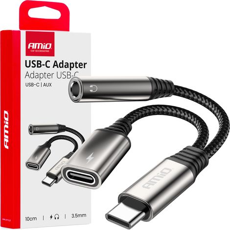 Adaptateur répartiteur USB-C vers USB-C + Mini Jack 3,5 mm 10 cm amio-04295 (1/4)