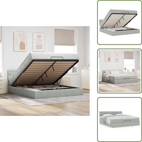 The Living Store Ottoman-Bett mit Matratze Hellgrau 160x200 cm Samt - Matratze (1/5)