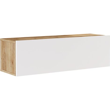 Meuble TV à porte 29,5 x 100 x 31,5 cm effet chêne rustique / blanc (1/2)