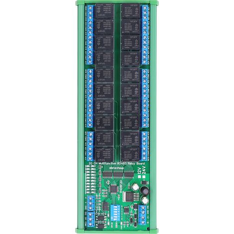 Carte de contrôle de relais multifonctionnelle 20 canaux RS485, module d'extension de relais, montage sur rail DIN, 24 V (1/5)