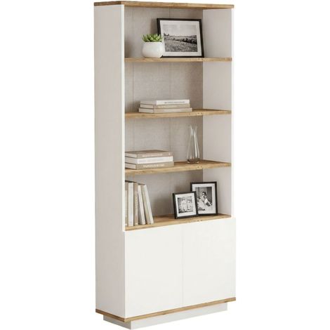Dmora - Libreria Heze, Scaffale da ufficio, Mobile portalibri, Biblioteca, 75x27h168 cm, Quercia e Bianco, con imballo rinforzato, con imballo rinforzato