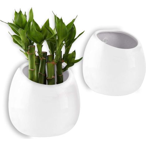 Macetas de cerámica blancas de 10 cm para colgar en la pared, juego de 2, decoración de pared para sala de estar, hogar, jardín, fiestas, Navidad e ideal como regalo creativo.