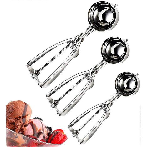 Eisportionierer, Edelstahl, poliert, 3-teilig, verschiedene Größen: klein (4 cm), mittel (5 cm) und groß (6 cm), mit Auswerfer, R (1/5)