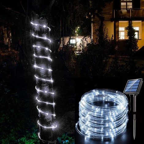 Lampes solaires de Corde,12m 100LED Guirlande Lumineuse extérieur étanche pour Les décorations de Noël Jardin Pelouse,Blanc froid (1/5)