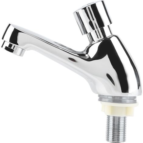 Robinet de lavabo chromé à fermeture automatique et temporisée pour cuisine et salle de bain publiques, avec économie d'eau. (1/5)