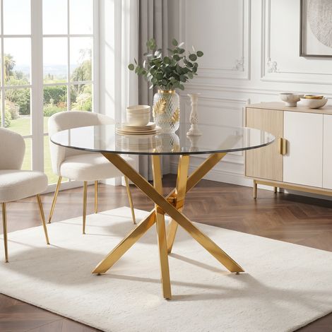 Table de salle à manger ronde 80x80x75 cm en verre doré, gain de place, style moderne FloraGrace (1/5)