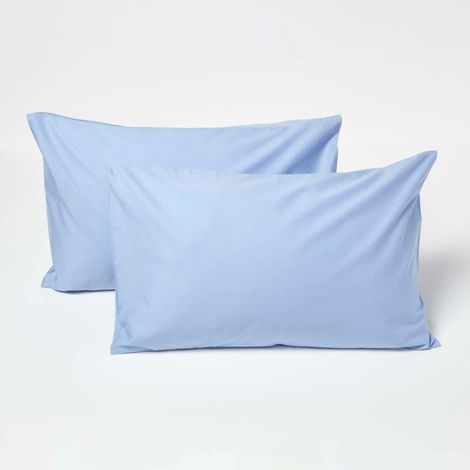 HOMESCAPES Blue Cotton Kids Pillowcases 40 x 60 cm 200 Thread Count, 2 Pack - Blue