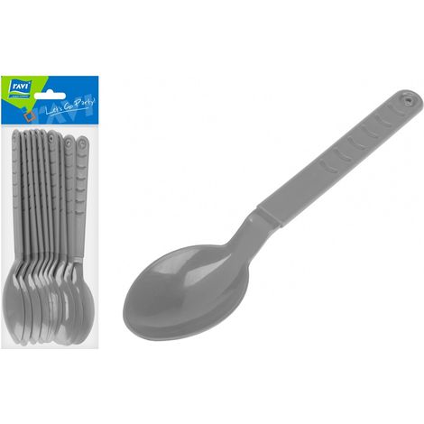 Cucharas reutilizables, juego de 10, aptas para lavavajillas, sin BPA, color gris (1/3)