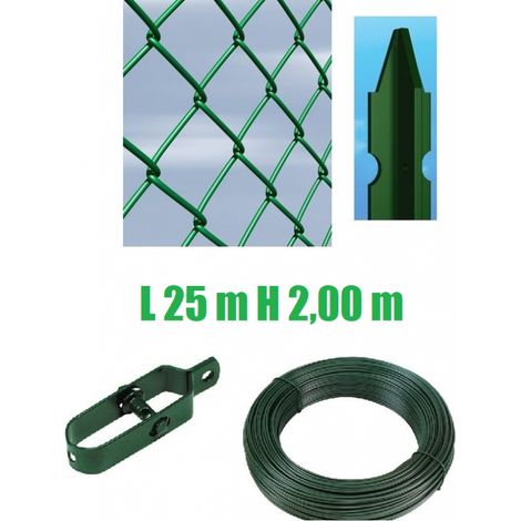 Recinzione Completa 25mt Lineari Rete Metallica Plastificata (Rete h200 cm) (Maglia:mm50X50) con Paletti nel Cemento (1/3)