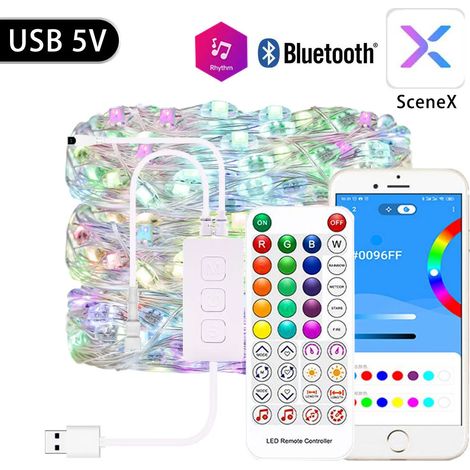 (SP611E USB SET-10m) Guirlande LED RGBIC WS2812B, fil de cuivre, adressable individuellement, pour fêtes, mariages, décorations lumineuses de Noël, 5 V/12 V CC (1/5)