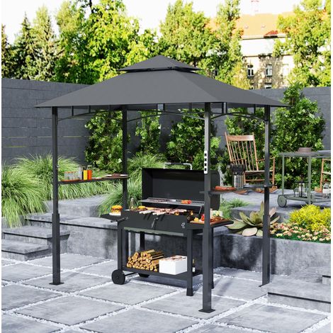 gazebo barbecue 243x148x248 con LED doppio tetto metallo HAVRYA