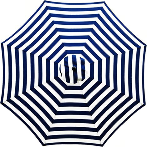 Auvent de remplacement pour parasol de terrasse, auvent de remplacement de 9 pieds, peut contenir 8 baleines (rayures bleues et blanches) (1/5)