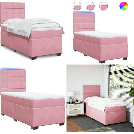 Sommier à lattes de lit et matelas Rose 80x200 cm Velours - Lit Double - Lit Rose - Lit Design - Lit Avec Led - Matelas À Ressorts Ensachés - Home & Living (1/5)