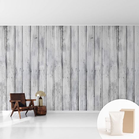 Papier peint intissé mural installation rapide du papier peint durable et résistante - Colle incluse gratuite Planches de bois 416x254 cm (1/5)