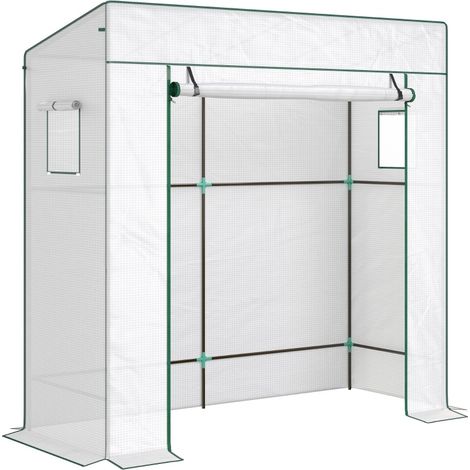 Invernadero para tomates de PE con puerta enrollable y ventanas de malla 196x77x197 cm blanco (1/4)