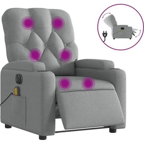 Chaise d’inclinaison électrique en tissu gris clair avec fonction de massage lombaire et réglage de la hauteur – Confort ergonomique pour bureau à domicile et espace détente (1/5)