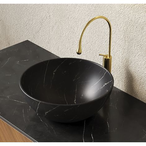 Vasque de 36 cm à texture pierre, sans meuble, sans robinet, noire (1/5)
