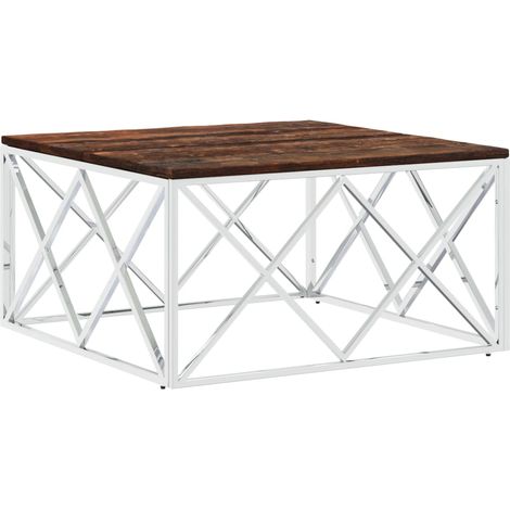 Table basse  Table de salon  Table de café acier inoxydable et bois massif de récupération (1/5)