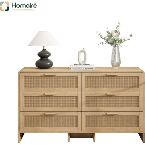 Aufbewahrungsschrank aus Rattanpartikelholz und Naturholz 130 x 40 x 74 cm HOMAIRE (1/5)