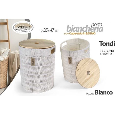 Cesta redonda blanca con tapa 35x47