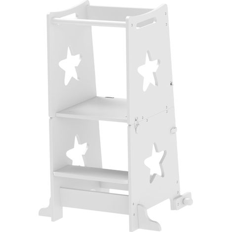 Marchepied enfant 2 en 1 avec barre de sécurité pour cuisine et salle de bain 60x44,5x86 cm – Blanc (1/5)