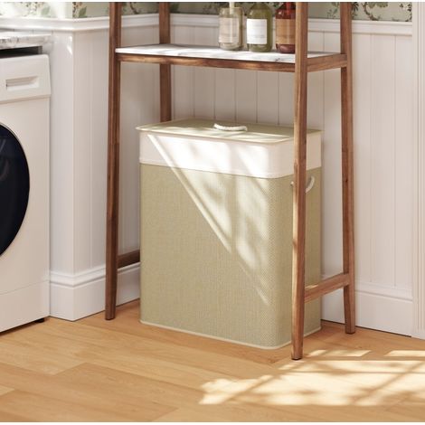 Cesto portabiancheria 100L in bambù con 2 scomparti OKMYHOME (1/2)