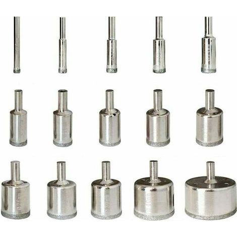 Diamant Foret 15pcs 6-50mm Trépan Scies Cloche Outils Set Forets Diamant Cutter Acier Carbone Pour Verre Céramique Porcelaine Marbre Carrelage Granite (1/5)