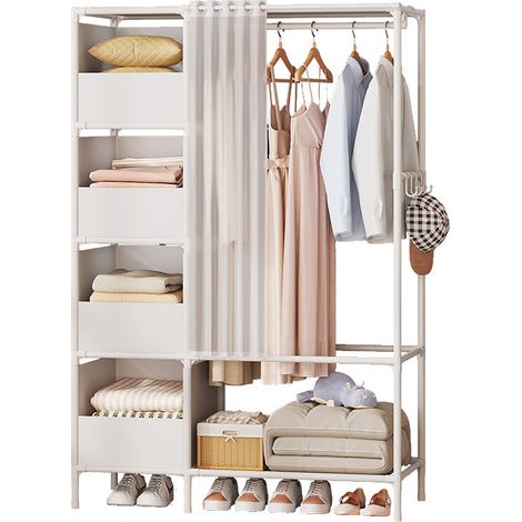 Kit dressing--Armoires penderie étagère tissu non-tissé Blanc hauteur 170 cm entrée chambre