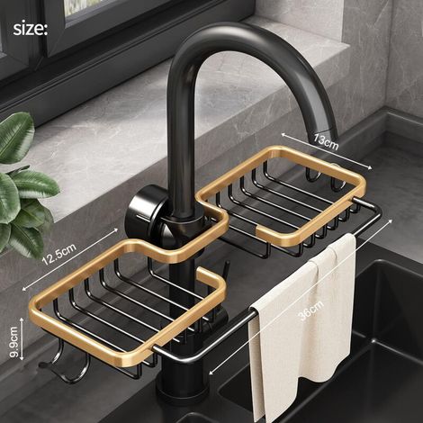 Porta spugna per rubinetto, organizer per lavello da cucina, supporto da appendere al rubinetto, scolapiatti (1/3)