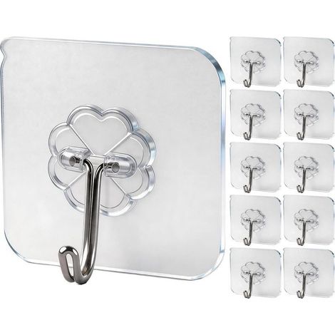 Crochets Adhésifs Transparents sans Percer Résistants 15kg Max, Étanches Eau/Huile Salle de Bain & Cuisine Pour Serviette, Manteau, Clés Multifonction 10 Pièces (1/5)