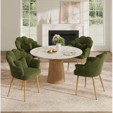 Set di 4 poltrone 64x65,5x85 cm in tessuto peluche verde con cuscini - MEUBLIV (1/5)