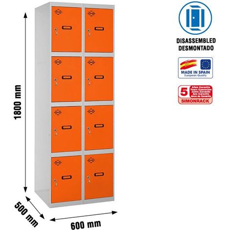 Simonrack Metall-Lockerschrank grau und orange mit 4 Türen