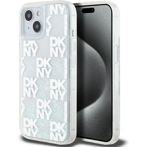Custodia DKNY Liquid Glitter Multilogo per iPhone 15 / 14 / 13 (bianca) (1/5)