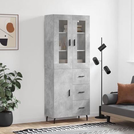Buffet haut,Buffet de salon,Commode Meuble de rangement,Style Industriel Gris béton 69,5x34x180 cm Bois d'ingénierie VNWE236521 (1/5)