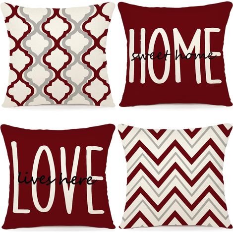Housse Coussin 40x40 Lot de 4 Housses de Coussin Canapé Coussins Décoratifs Motif Géométrique Lot de Coussin Canapé en Lin pour Canapé Salon Chambre taie Oreiller d'Extérieur Bourgogne (1/5)