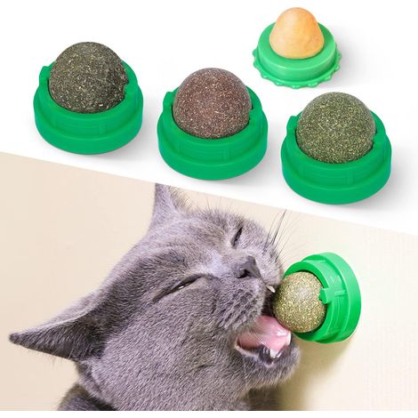 Paquete de 4 bolas de hierba gatera, bolas energéticas para gatos, juguetes comestibles de Silvervine para gatitos, juguetes masticables para limpiar los dientes de los gatos (verdes)