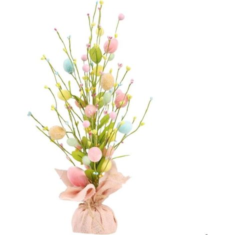 Décoration d’arbre de Pâques 45 cm, centre de table printanier avec fleurs à tiges, idéal vase, maison, salon, fête et mariage (1/5)