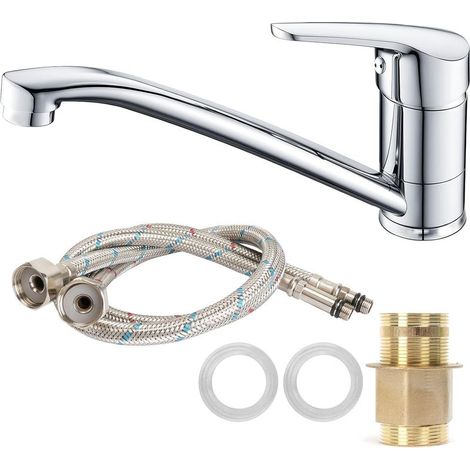 Laiton Robinet De Cuisine Pivotant À 360 ° Robinet De Cuisine Eau Froide Et Chaude Mitigeur D'évier De Cuisine Avec Pivotant Pour Cuisine Économie D'eau Silencieuse, Argent (1/5)