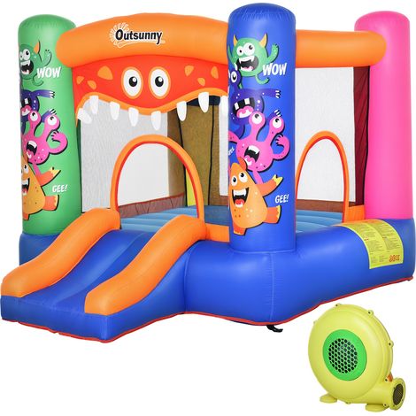 Casa Gioco Castello Gonfiabile Gigante per Bambini 3-8 anni Trampolino Rimbalzante Colorato con Scivolo e Canestro 250cmx180cmx175cm