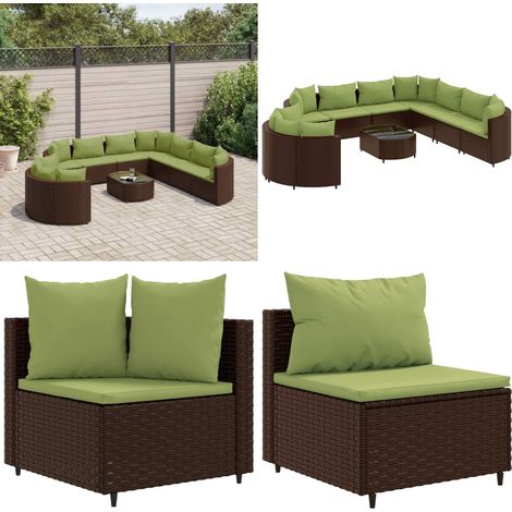 10-tlg. Garten-Sofagarnitur mit Kissen Braun Poly Rattan - Gartenmöbel Set - Outdoor Möbel - Rattan Sofa - Lounge Set - Gartenlounge - Home & Living (1/5)