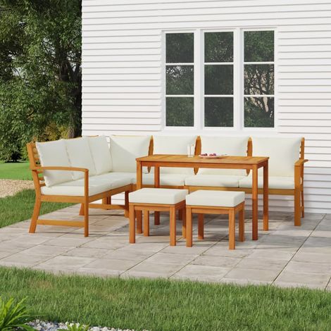 Ensemble Table et Chaise de Jardin Ensemble de salle à manger de jardin coussins 7 pcs Bois acacia 53214 (1/5)
