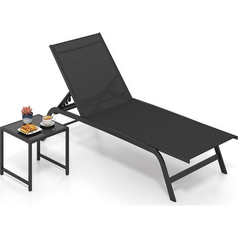COSTWAY Set Sedie Sdraio da Giardino con Ruote e Tavolino Metallo (Nero) (1/5)