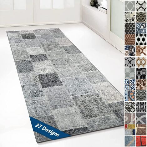 Tapis Ornement Vintage Oriental pour la Cuisine, Le Couloir et Le Salon 80 x 300 cm, Monsano Anthracite (1/5)