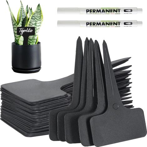 120 Stück Pflanzschilder für Draussen, 6x10cm T-Typ Wetterfest Pflanzenstecker, Kunststoff Stecketiketten Pflanzenschilder mit 2 Marker, schwarze Namensschilder für Gemüse, Obst, Blumen (1/5)