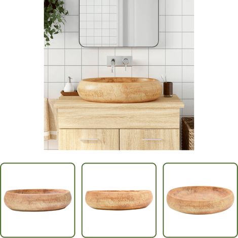 Keramik Waschbecken -  Aufsatzwaschbecken Braun Oval 59x40x15 cm Keramik