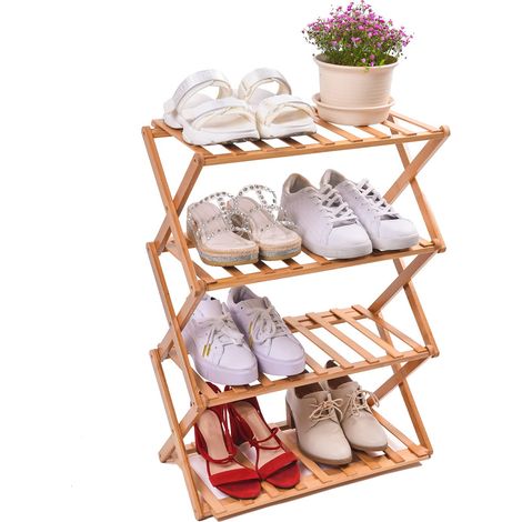 Étagère à chaussures en bambou, 100 % naturel et renouvelable, super robuste et durable, sans installation (3 couches-6 couches) - Charge maximale : 40 kg (4 couches 50 cm) (1/5)