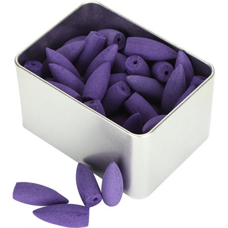 50 Rückfluss-Räucherkegel, natürlicher Duftdiffusor, Luftreiniger, in Metalldose, Lavendel (1/5)